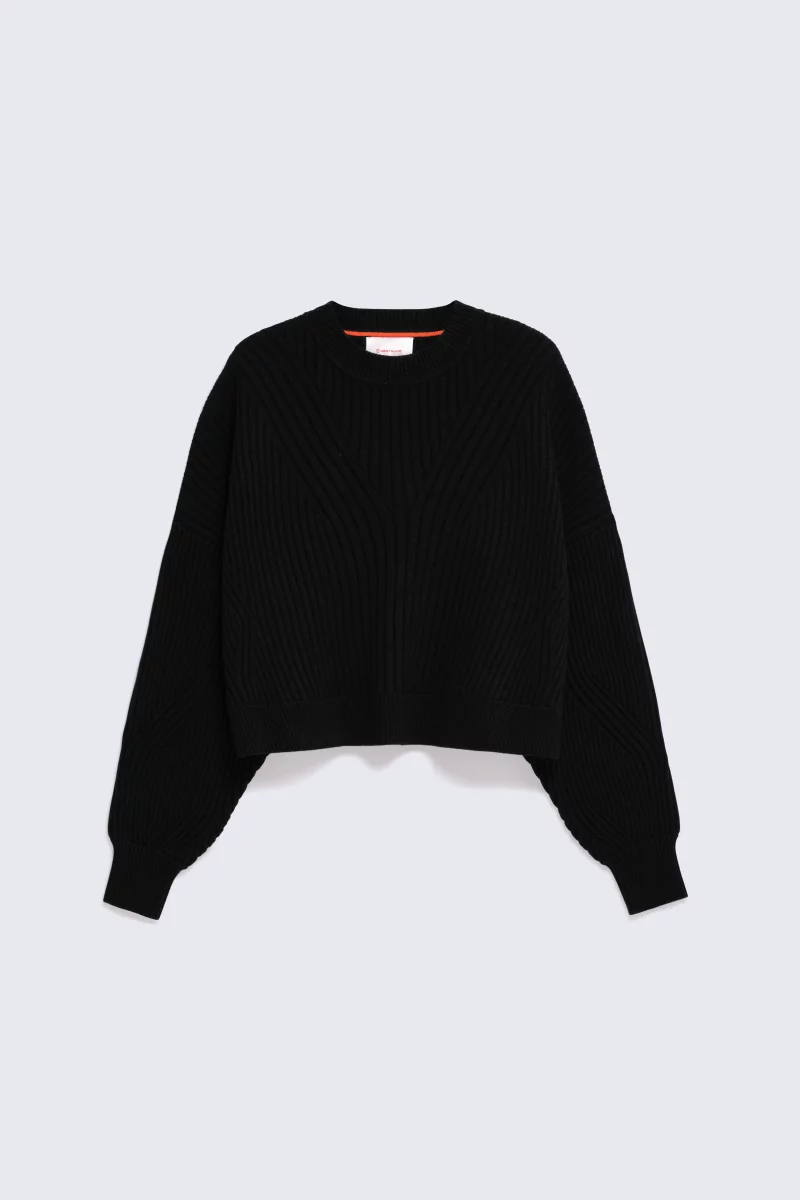 Tabita women's black ribbed knit cropped sweater - Gertrude