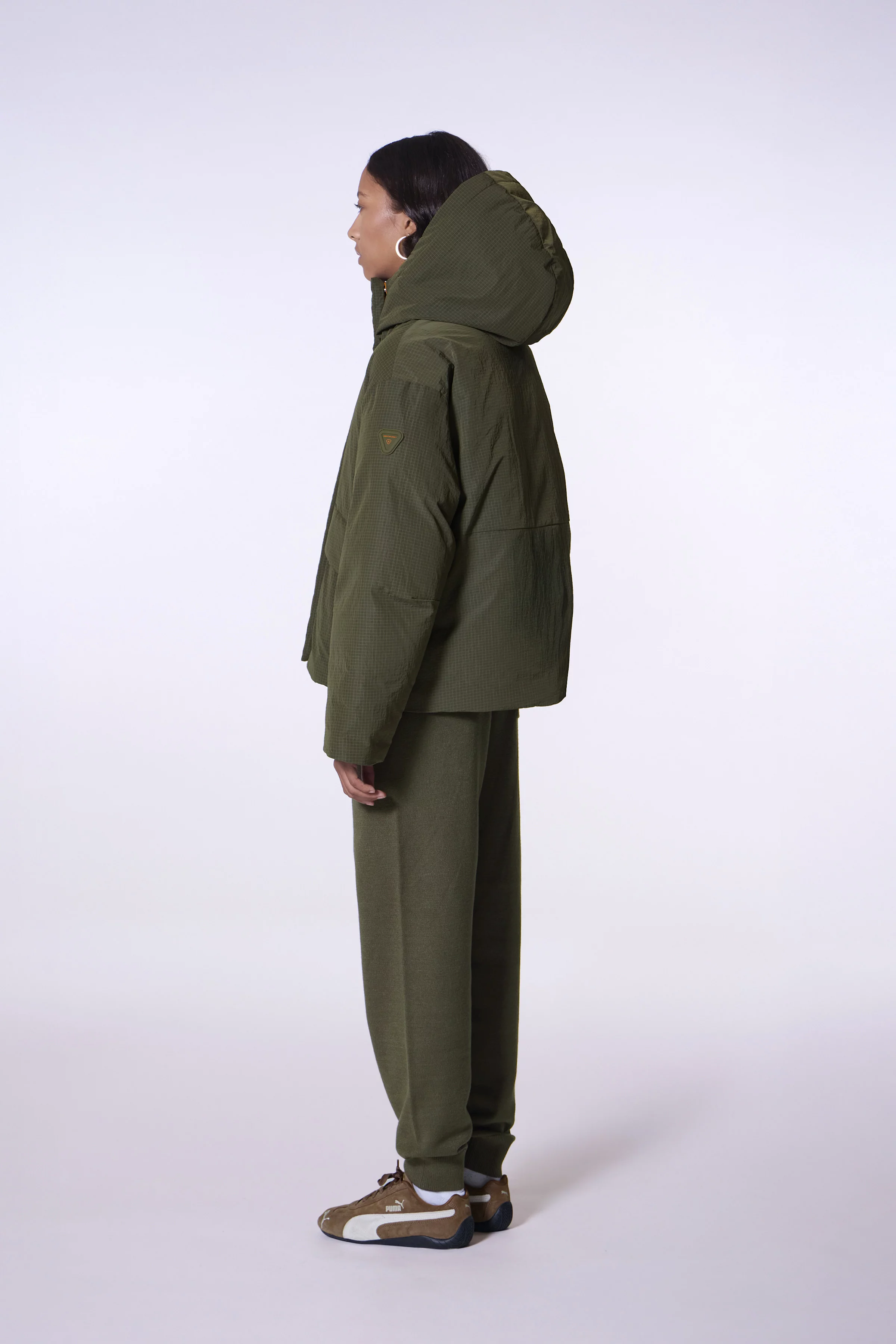 Gertrude Soline adjustable khaki ripstop technical down jacket for women - Gertrude