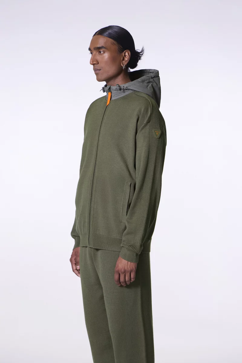 Pull à capuche bi-matière Sebastien khaki homme - - Gertrude