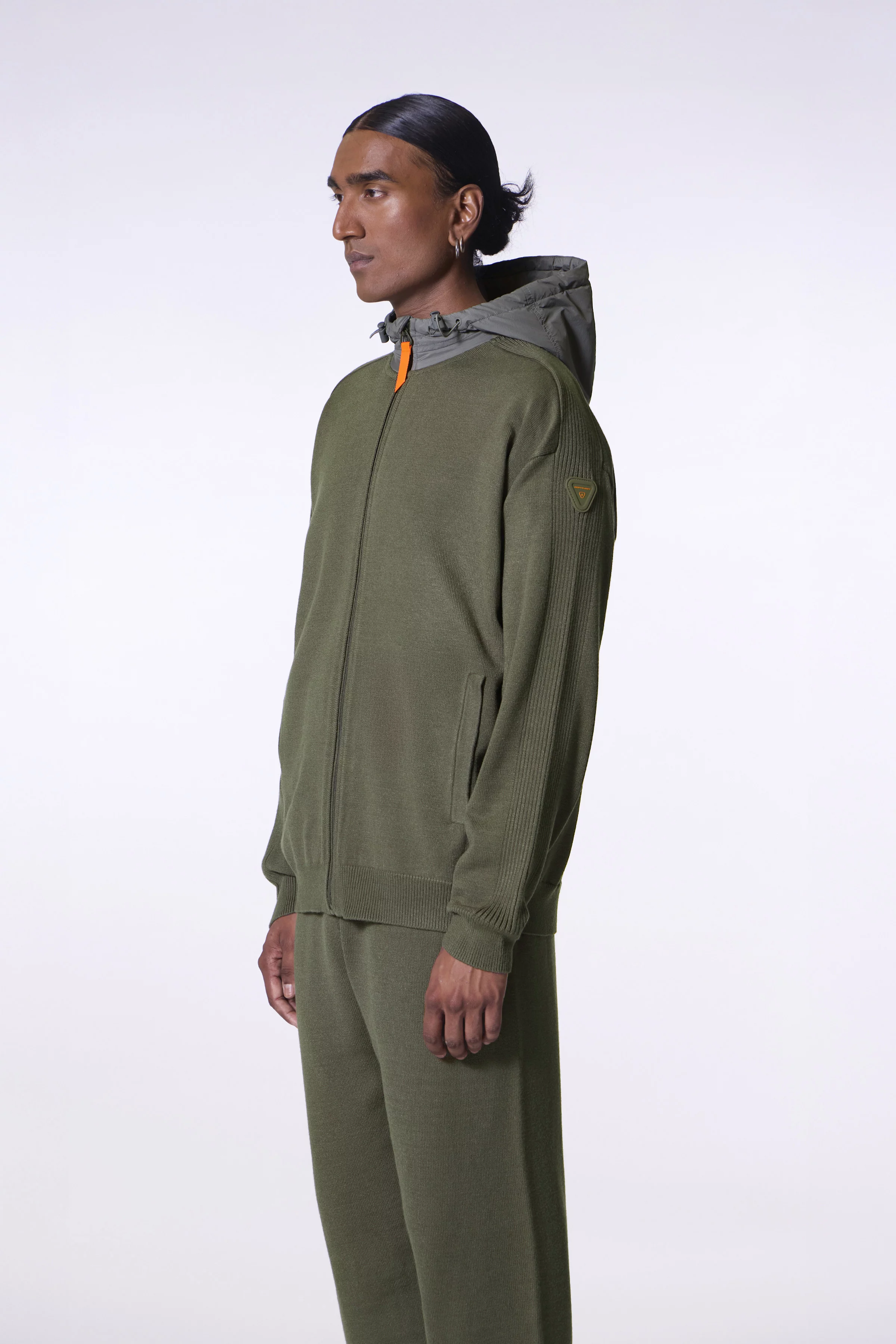 Pull à capuche bi-matière Sebastien khaki homme - - Gertrude