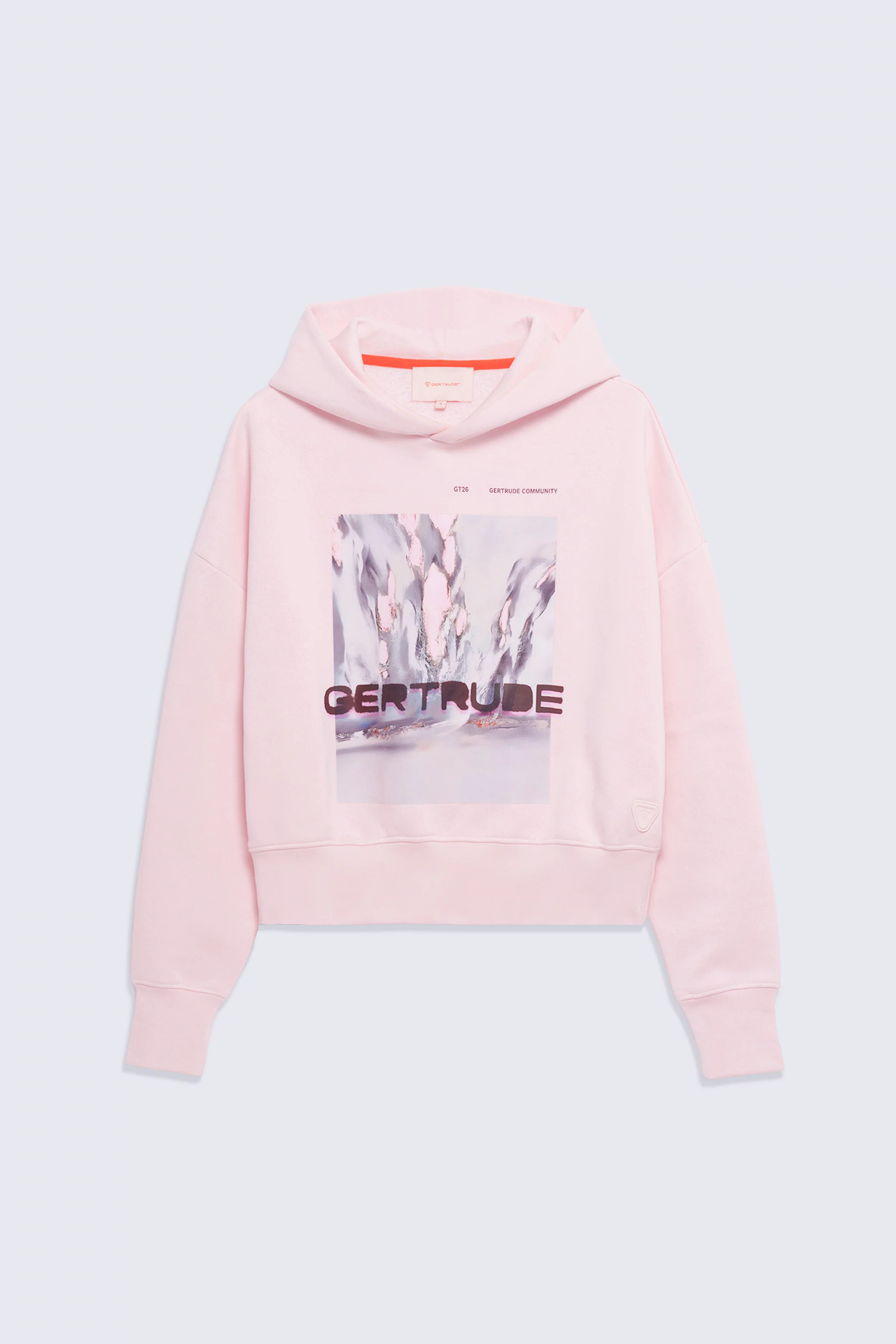 Caterina Water women's powder-colored cropped hoodie with chest logo print- Gertrude