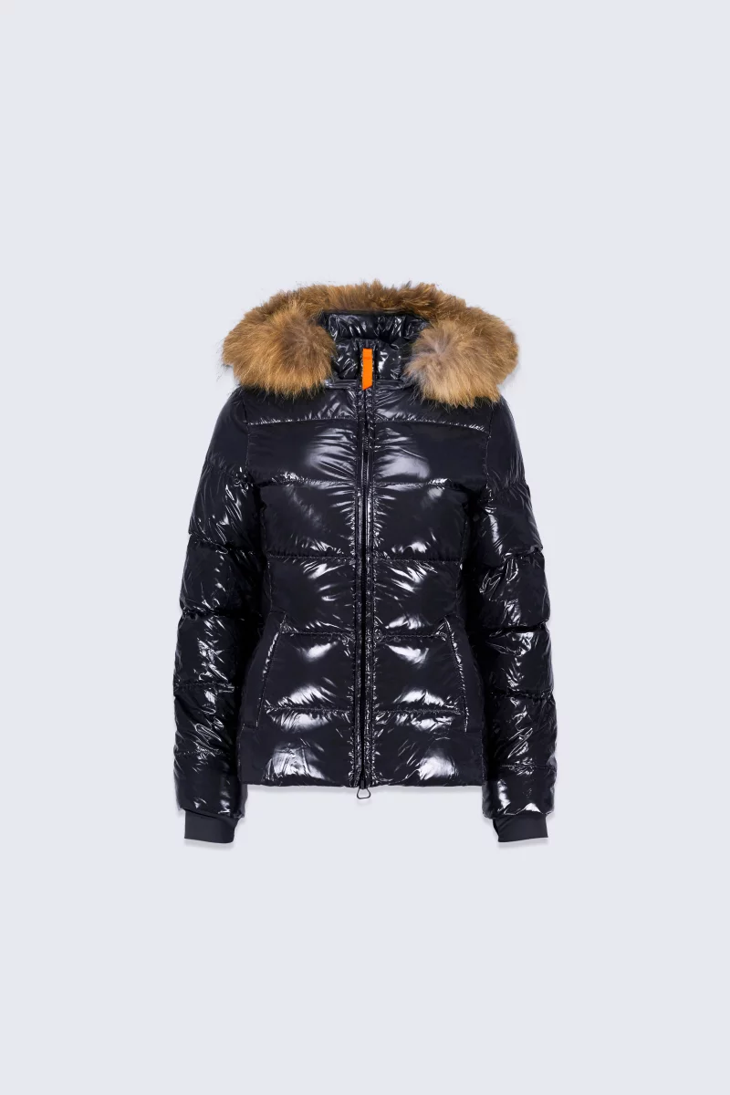 Doudoune brillante cintrée avec fourrure Olga Bright dark night femme - - Gertrude