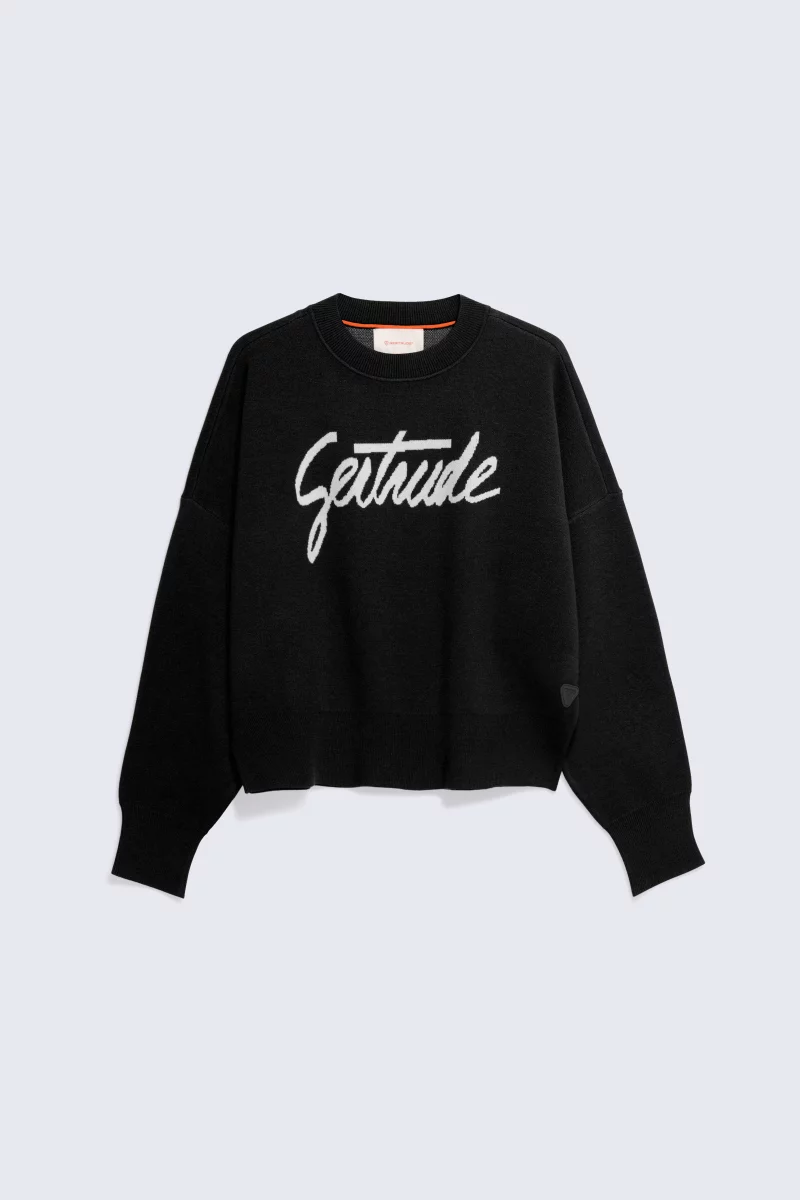 Women's Nath Script black jacquard knit cropped sweater with dropped sleeves - Gertrude