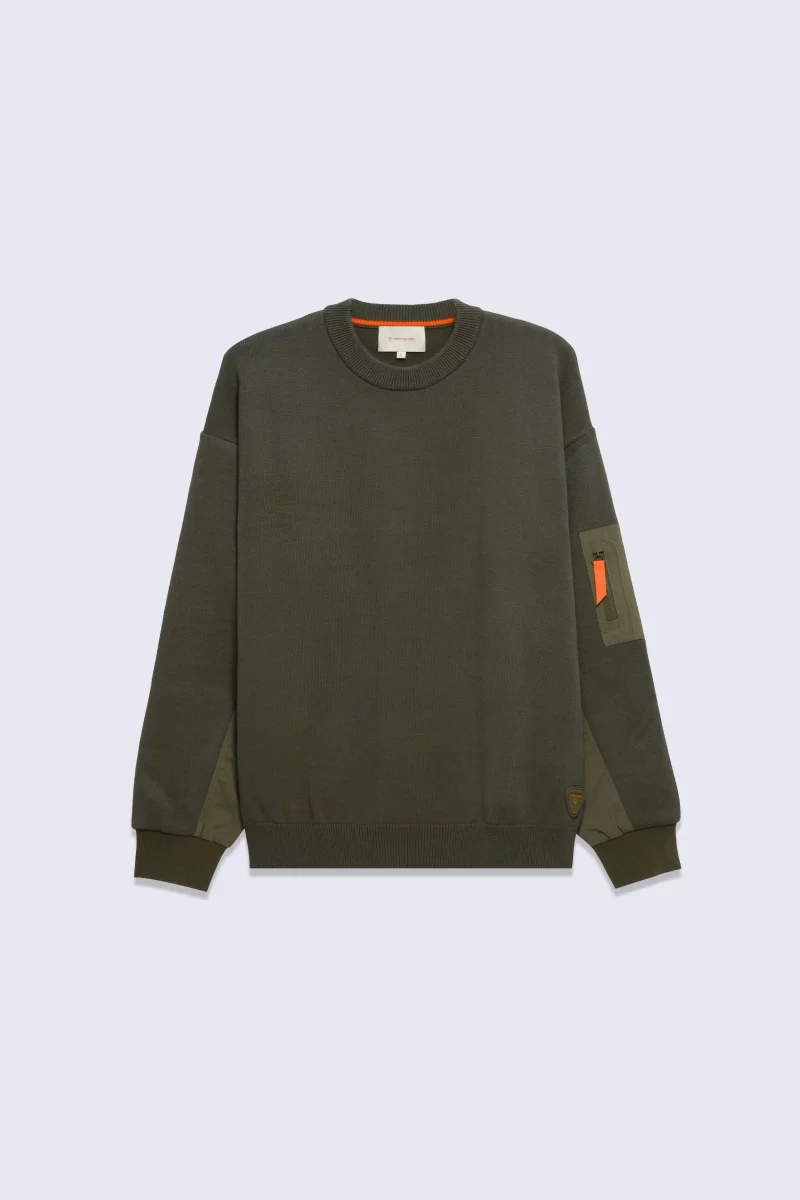 Aldric khaki men's two-tone knit bomber sweater - Gertrude