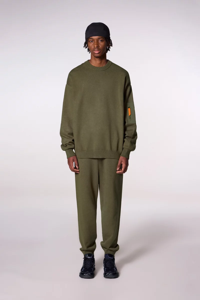 Aldric khaki men's two-tone knit bomber sweater - Gertrude Aldric khaki men's two-tone knit bomber sweater - Gertrude
