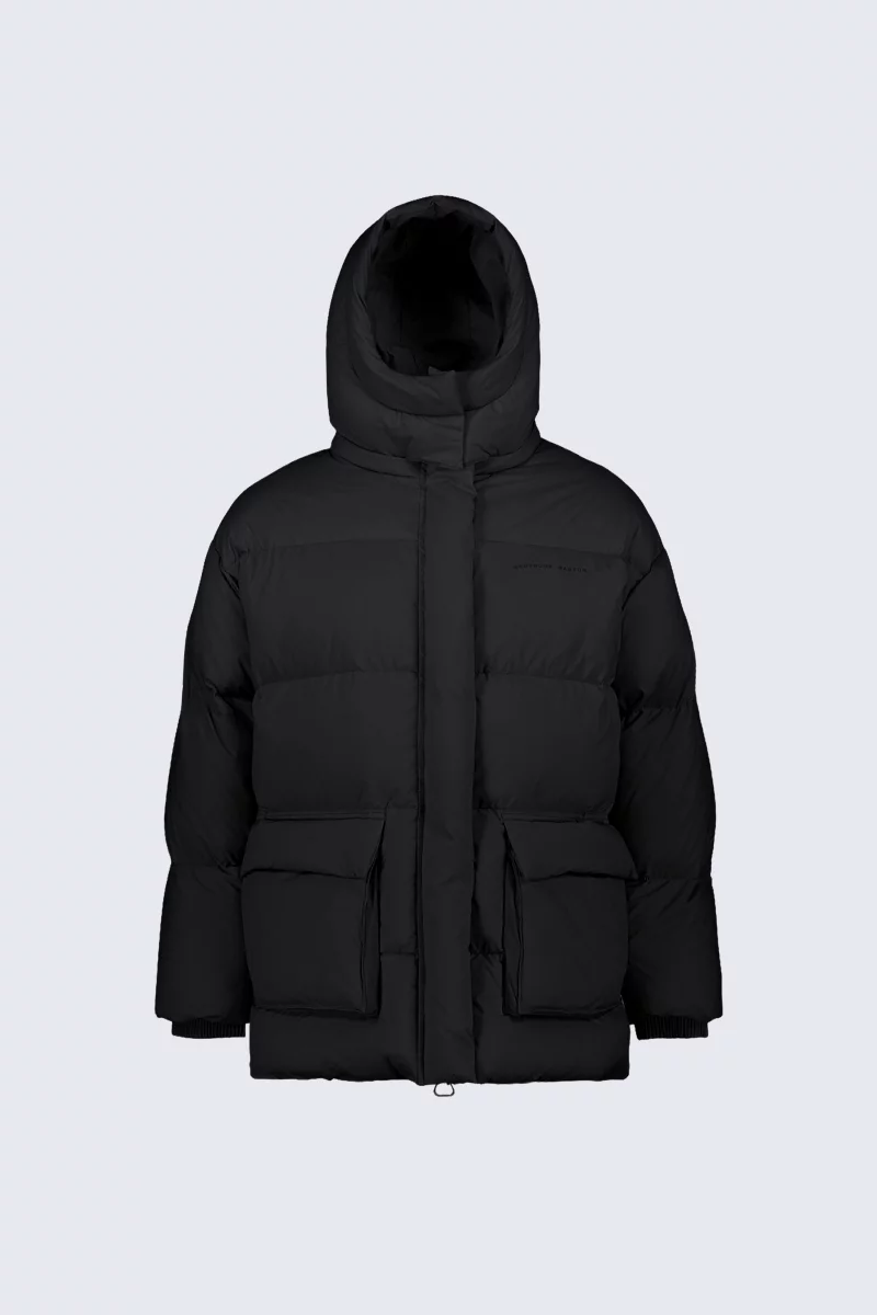 Oversized unisex puffer jacket with hood, Manie Texture black - Gertrude