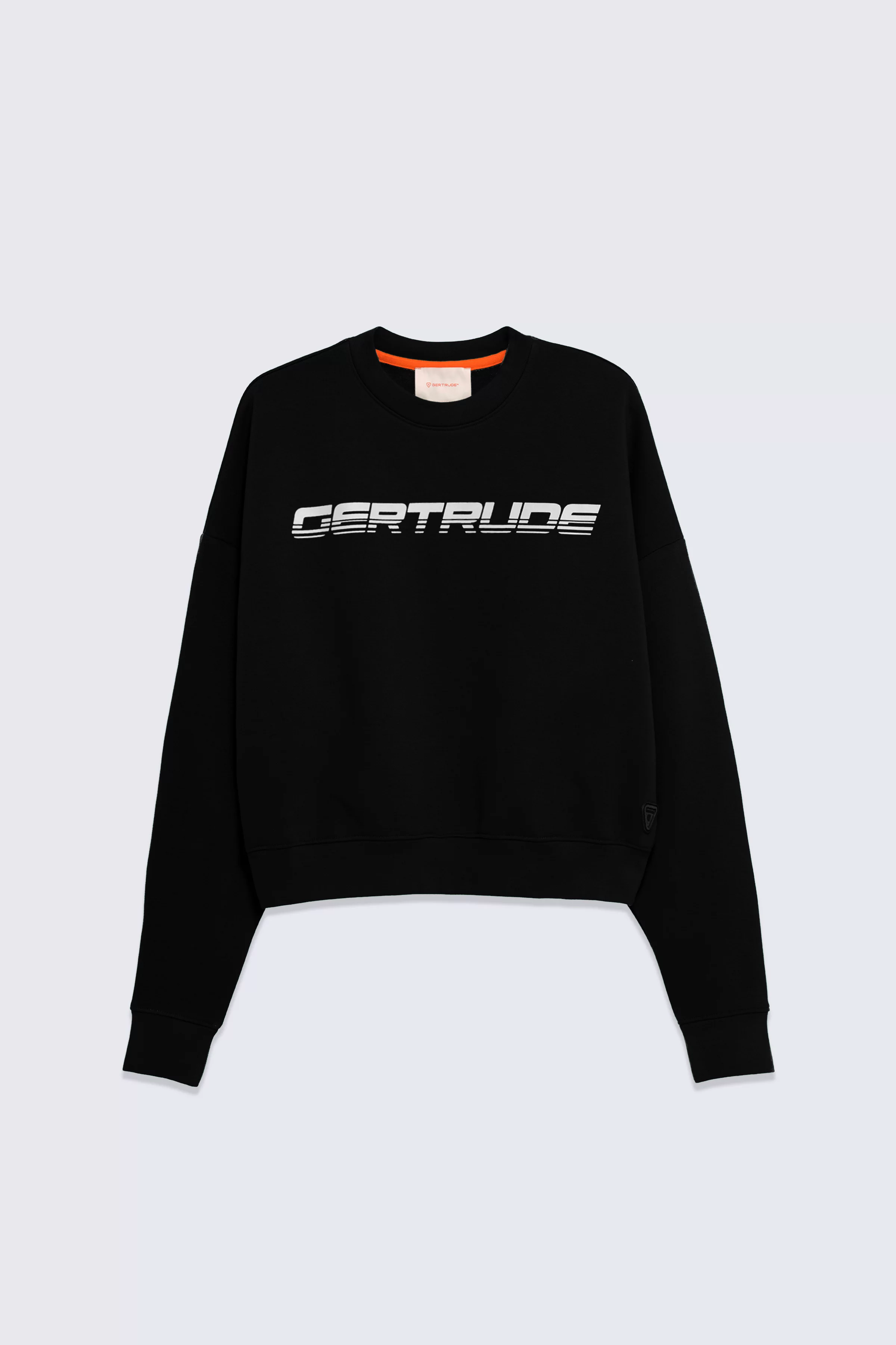 Cath Speedy women's black crew neck sweatshirt with graphic logo print - Gertrude