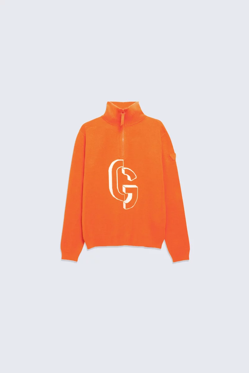 Little Lewis children's orange jacquard knit trucker-neck sweater - Gertrude