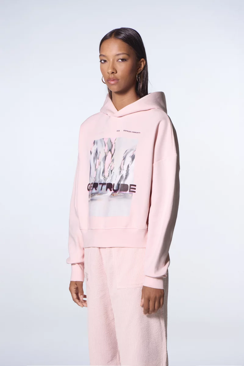 Caterina Water women's powder-colored cropped hoodie with chest logo print- Gertrude Caterina Water women's powder-colored cropped hoodie with chest logo print- Gertrude