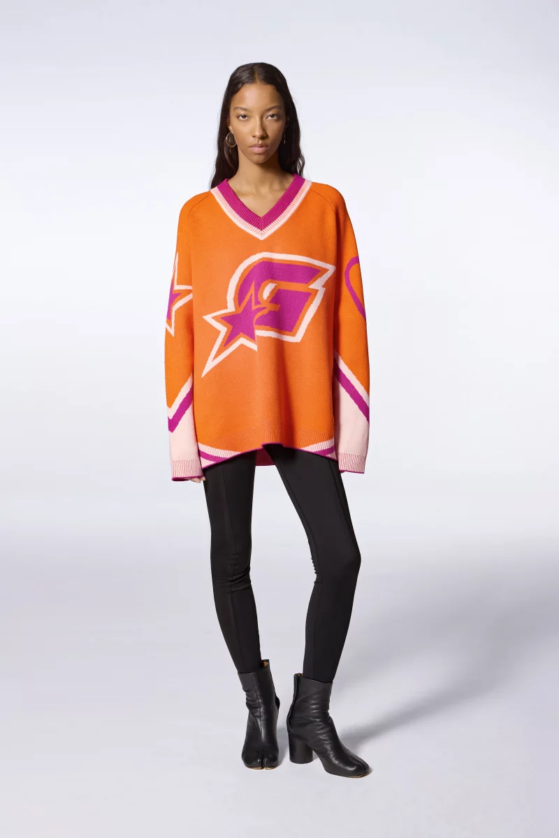 Pull mixte baseball en maille jacquard Herman orange - Gertrude