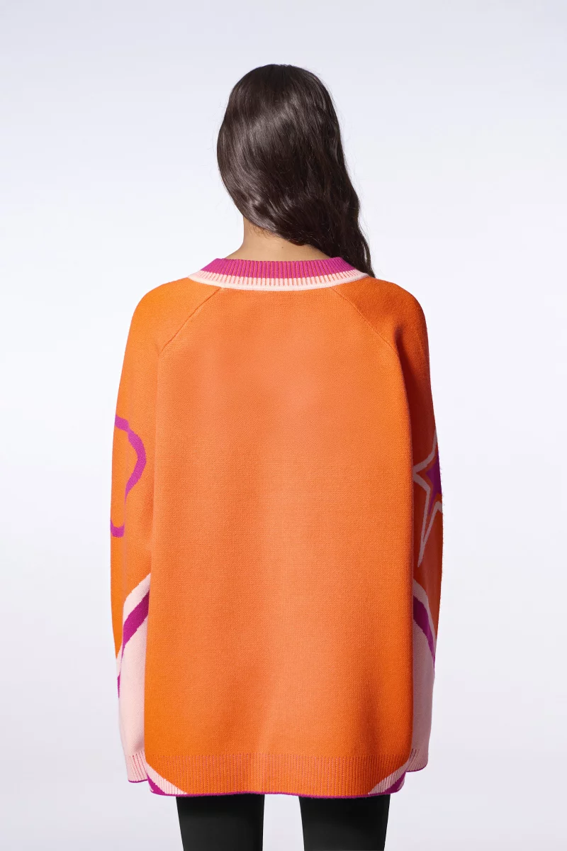 Gertrude unisex baseball sweater in orange jacquard knit - Herman Gertrude unisex baseball sweater in orange jacquard knit - Herman