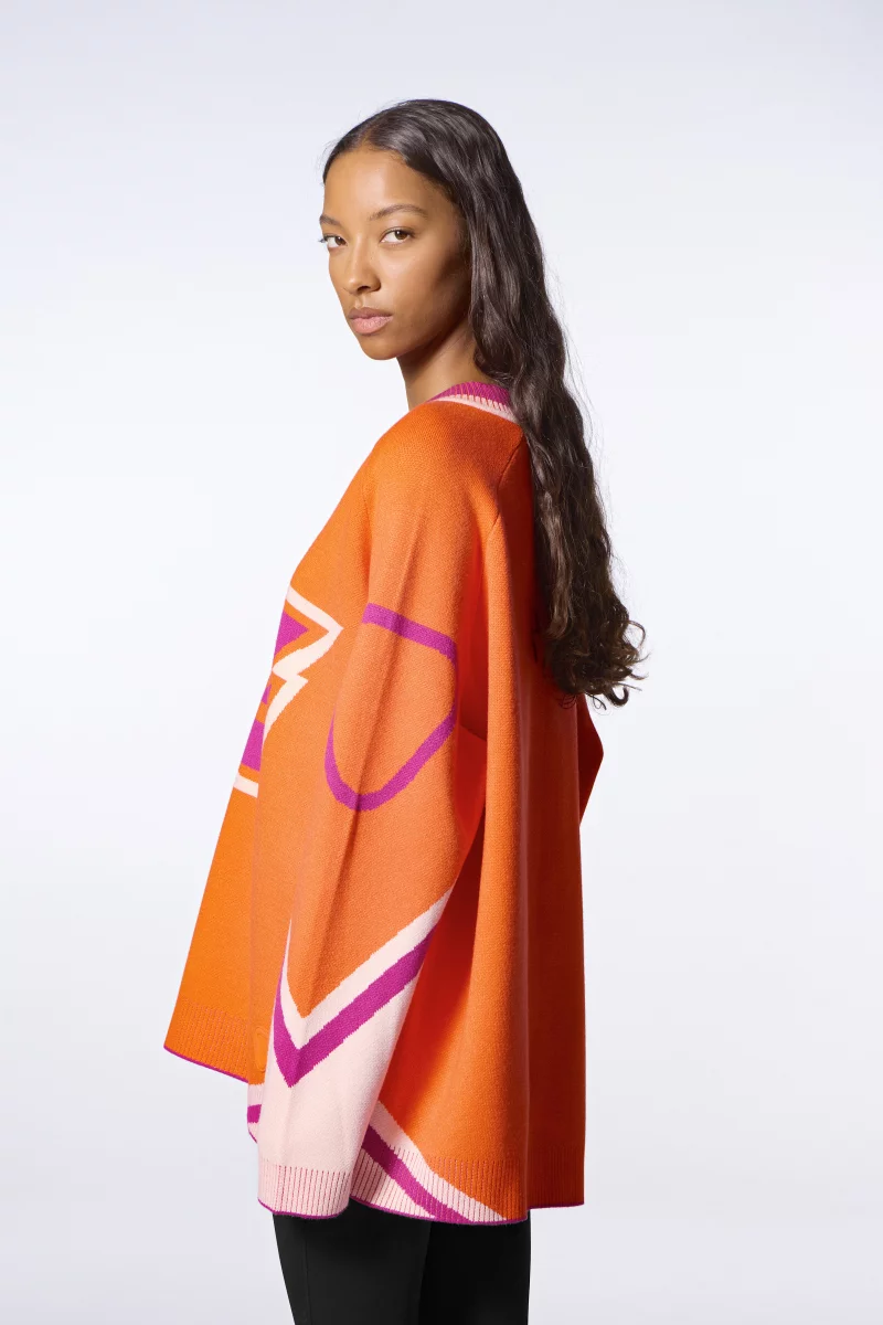 Pull mixte baseball en maille jacquard Herman orange - Gertrude Pull mixte baseball en maille jacquard Herman orange - Gertrude