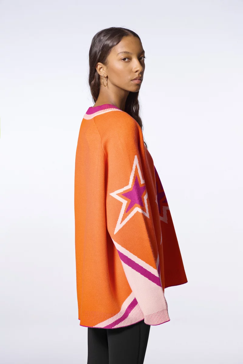 Pull mixte baseball en maille jacquard Herman orange - Gertrude Pull mixte baseball en maille jacquard Herman orange - Gertrude