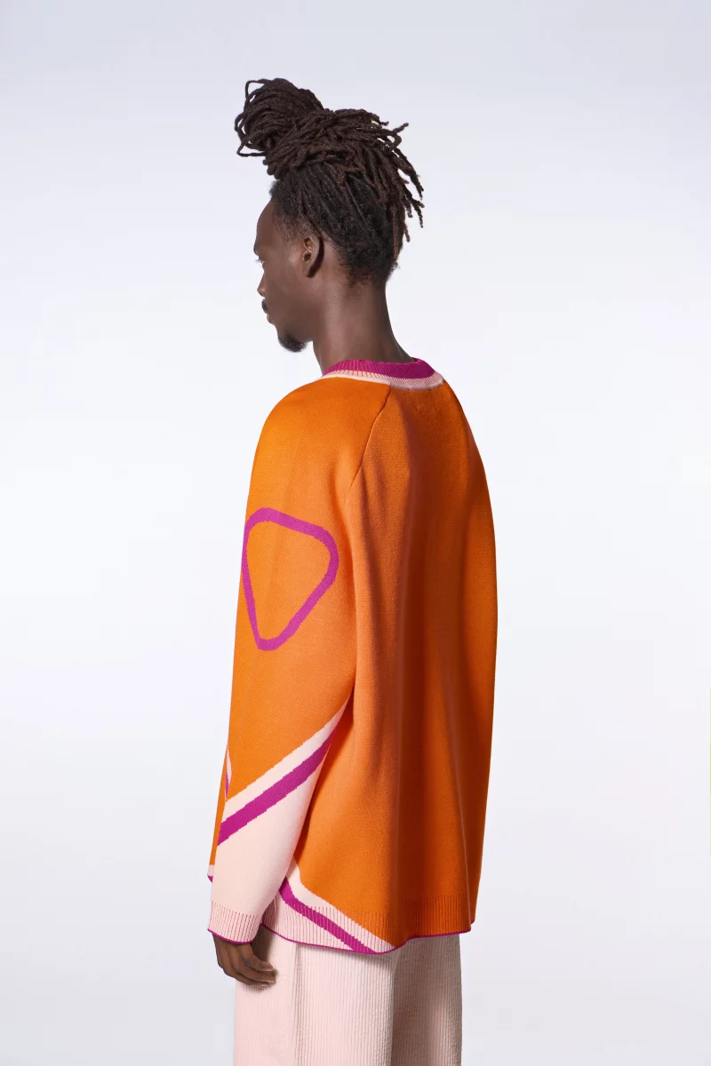 Gertrude unisex baseball sweater in orange jacquard knit - Herman Gertrude unisex baseball sweater in orange jacquard knit - Herman