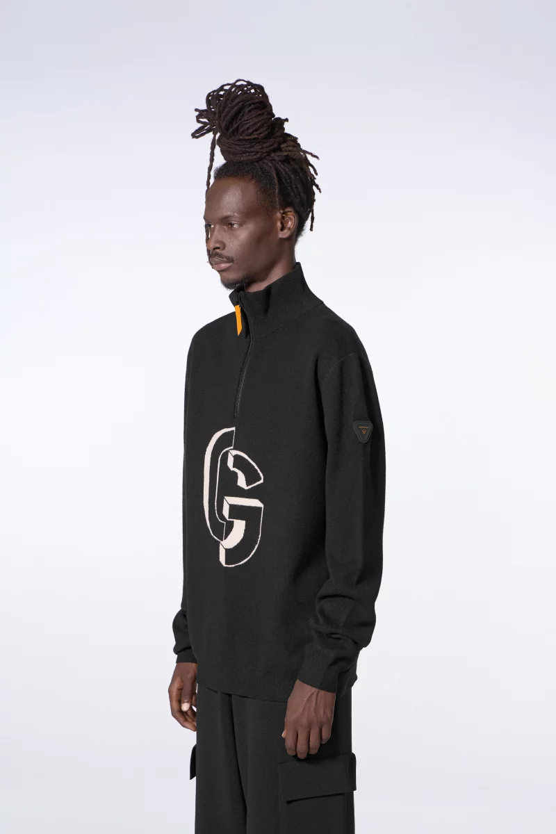 Pull mixte col camionneur en maille jacquard Lewis black - Gertrude Pull mixte col camionneur en maille jacquard Lewis black - Gertrude