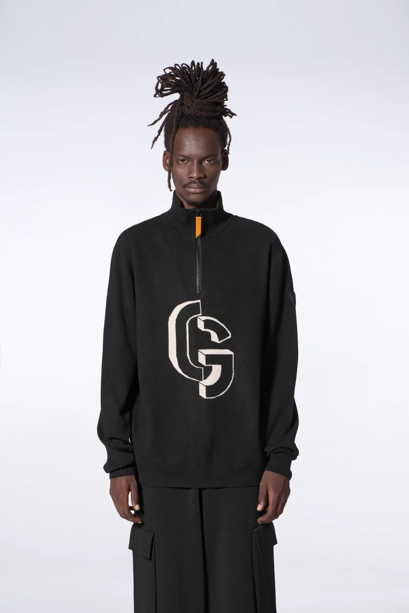 Pull mixte col camionneur en maille jacquard Lewis black - Gertrude