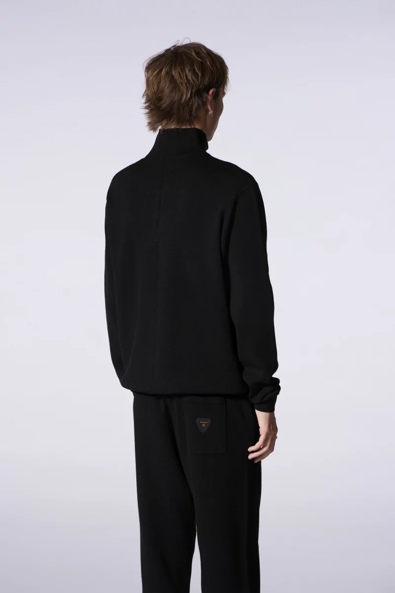 Lewis Patch unisex trucker-style zip-neck sweater in black - Gertrude