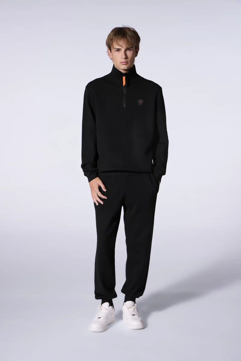 Pull mixte camionneur col zippé Lewis Patch black - Gertrude