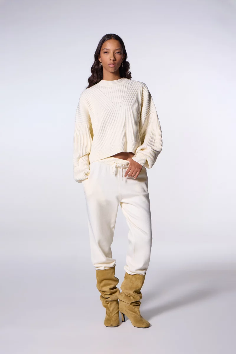 Pantalon jogging mixte en maille Maxime crème - Gertrude