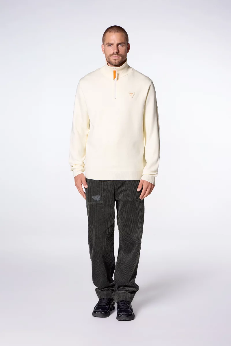 Lewis Patch unisex trucker-style zip-neck sweater in cream - Gertrude