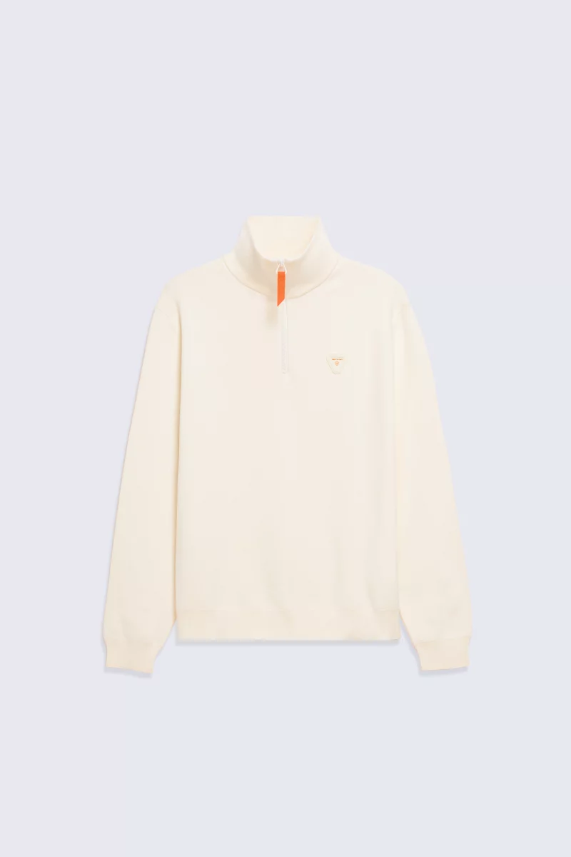 Lewis Patch unisex trucker-style zip-neck sweater in cream - Gertrude