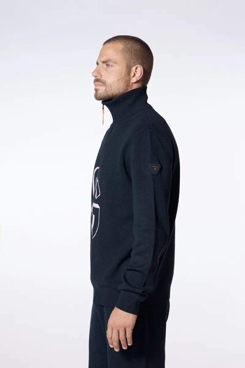 Pull mixte col camionneur en maille jacquard Lewis night - Gertrude Pull mixte col camionneur en maille jacquard Lewis night - Gertrude