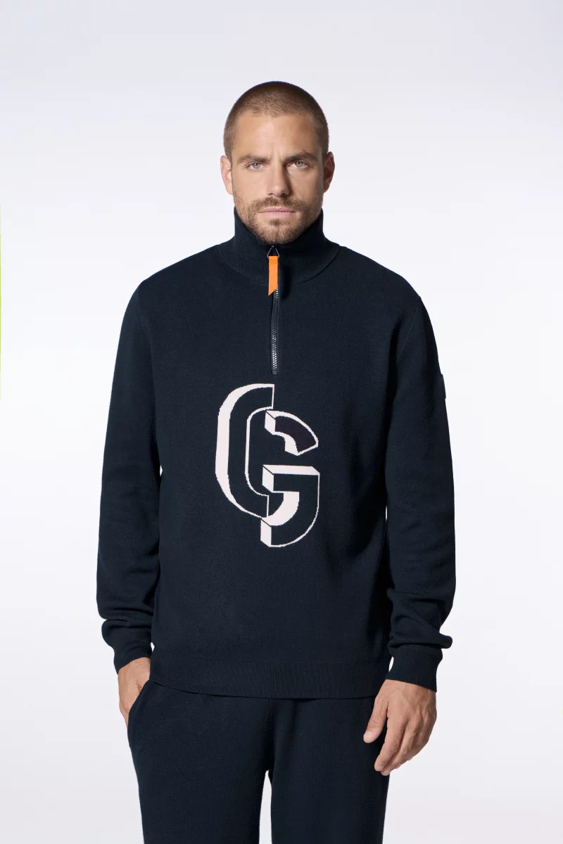 Pull mixte col camionneur en maille jacquard Lewis night - Gertrude