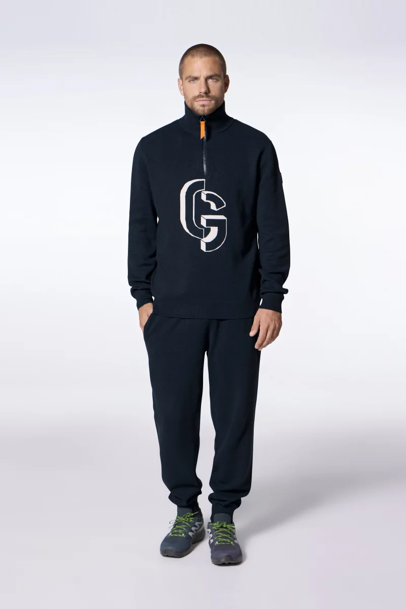 Pull mixte col camionneur en maille jacquard Lewis night - Gertrude Pull mixte col camionneur en maille jacquard Lewis night - Gertrude