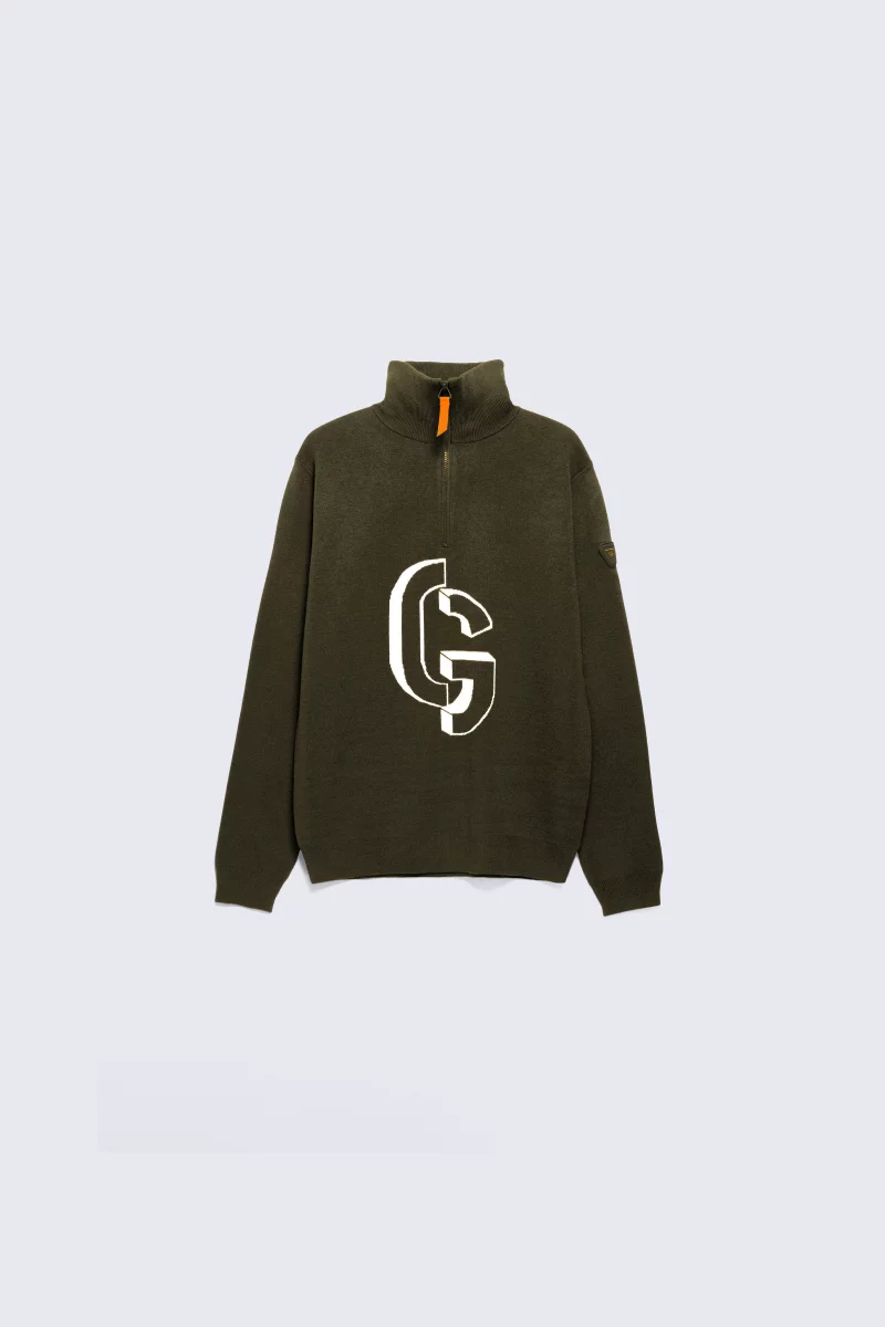 Little Lewis children's khaki jacquard knit trucker-neck sweater - Gertrude