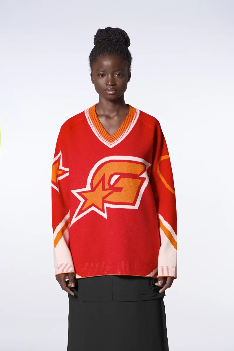 Mixed baseball sweater in jacquard knit Herman poppie - Gertrude