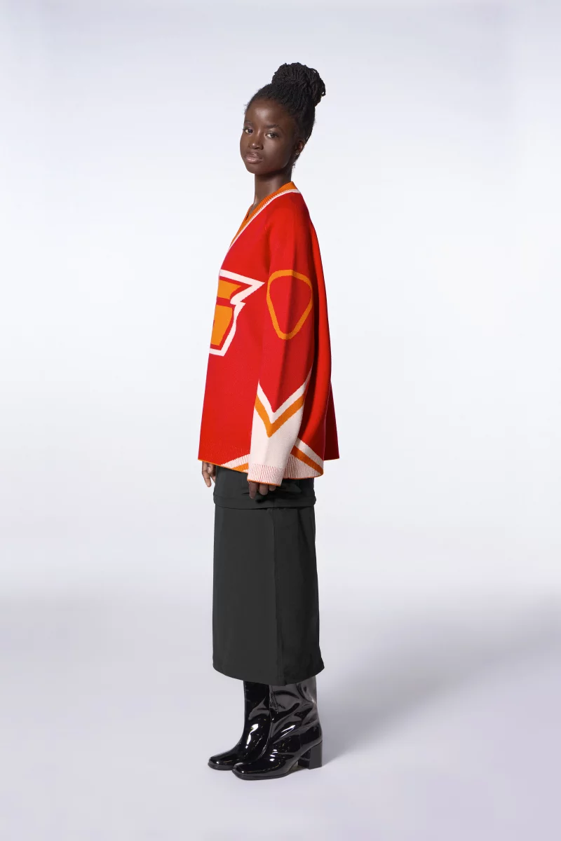 Pull mixte baseball en maille jacquard Herman poppie - Gertrude Pull mixte baseball en maille jacquard Herman poppie - Gertrude