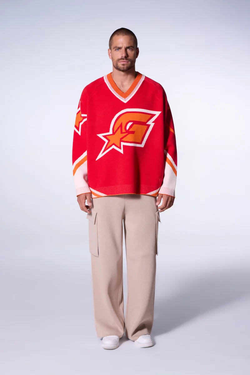 Pull mixte baseball en maille jacquard Herman poppie - Gertrude