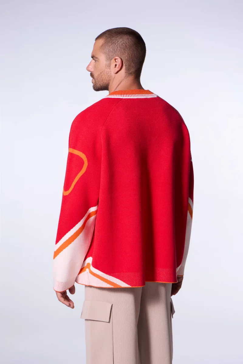 Pull mixte baseball en maille jacquard Herman poppie - Gertrude Pull mixte baseball en maille jacquard Herman poppie - Gertrude