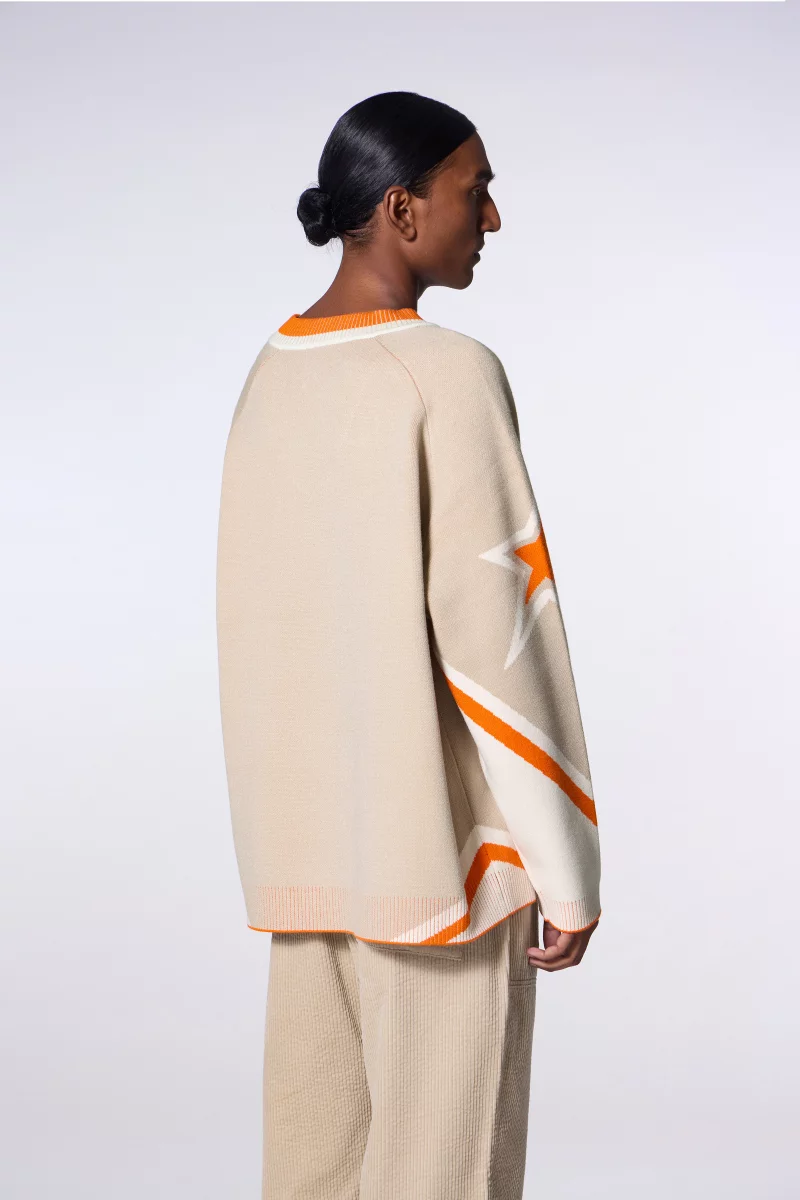 Pull mixte baseball en maille jacquard Herman daim - Gertrude Pull mixte baseball en maille jacquard Herman daim - Gertrude