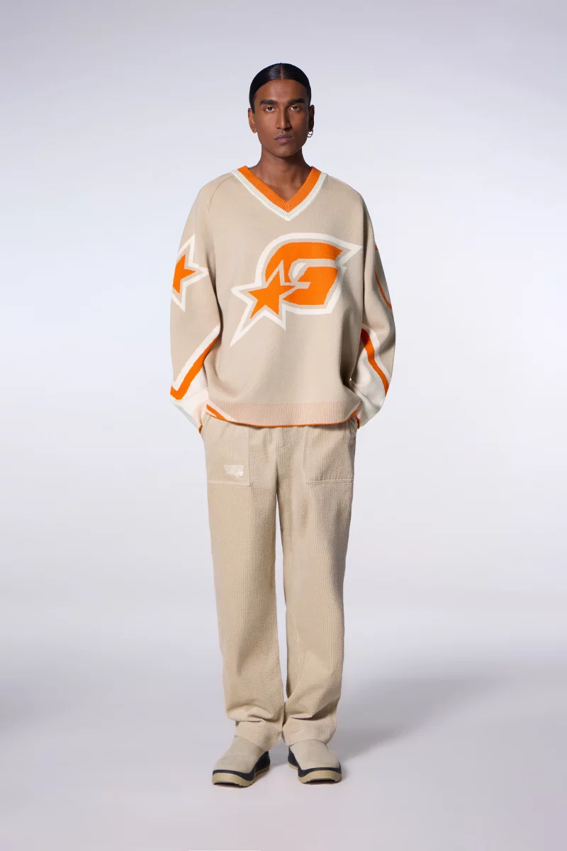 Mixed baseball sweater in Herman suede jacquard knit - Gertrude