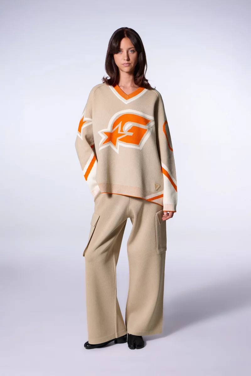 Mixed baseball sweater in Herman suede jacquard knit - Gertrude Mixed baseball sweater in Herman suede jacquard knit - Gertrude