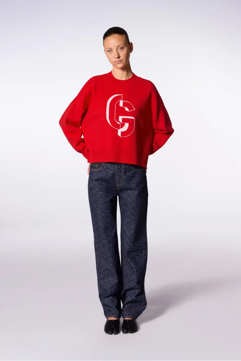 Pull en maille jacquard court à manches tombantes Natalia poppie femme - - Gertrude