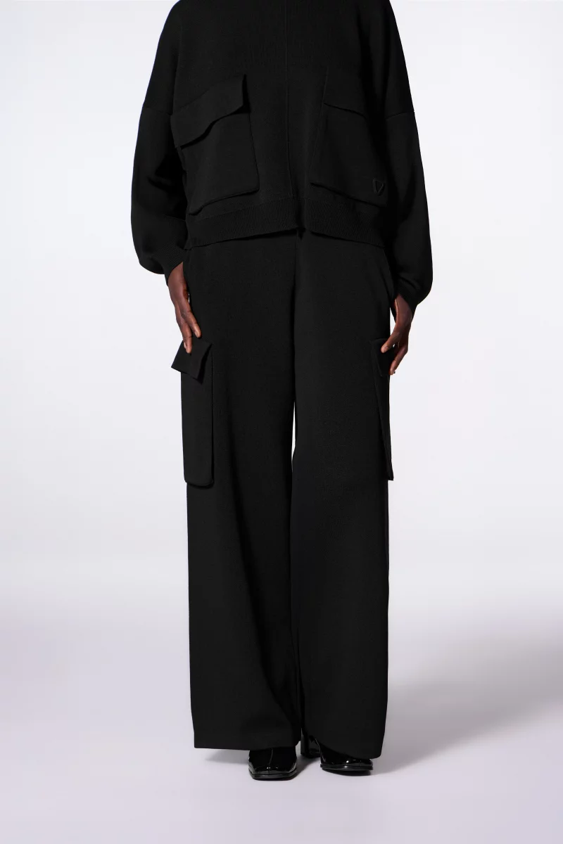 Gertrude Alpha black cargo pocket knit trousers