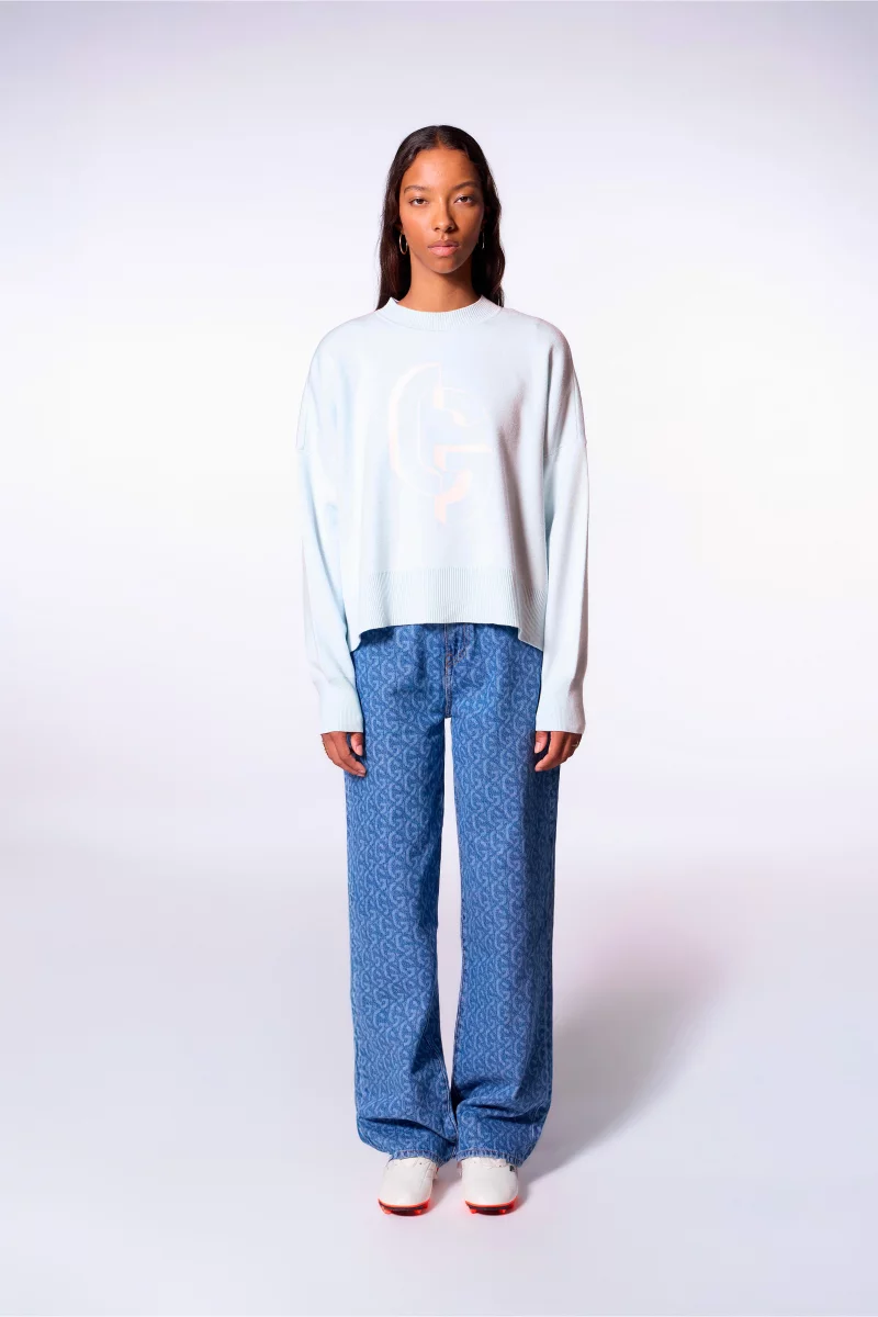 Pull en maille jacquard court à manches tombantes Natalia glacier femme - - Gertrude Pull en maille jacquard court à manches tombantes Natalia glacier femme - - Gertrude