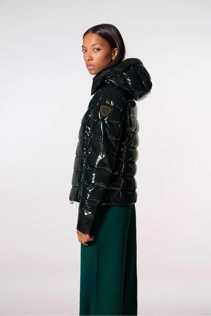Lightweight fitted down jacket in glossy nylon, France Bright Dark Forest dark forest, women's - Gertrude Lightweight fitted down jacket in glossy nylon, France Bright Dark Forest dark forest, women's - Gertrude
