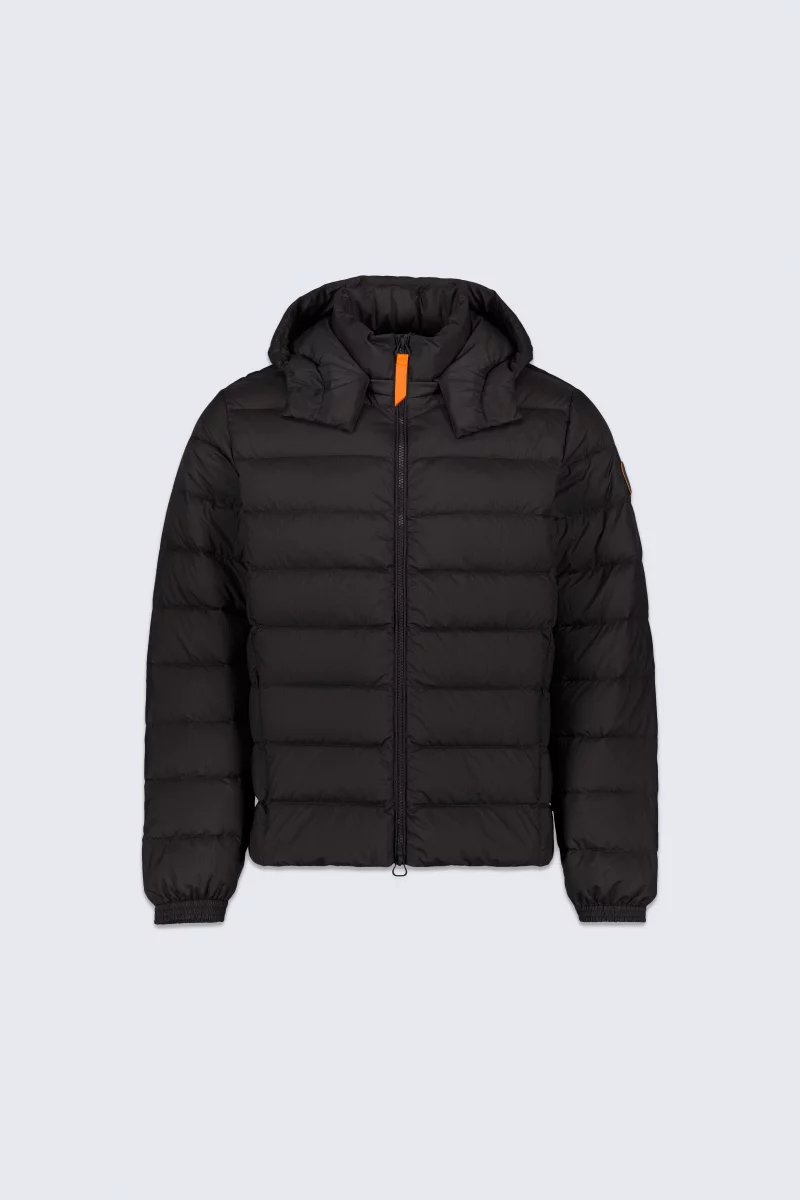 Men's Jacky Black Lightweight Straight Cut Puffer Jacket with Hood - Gertrude