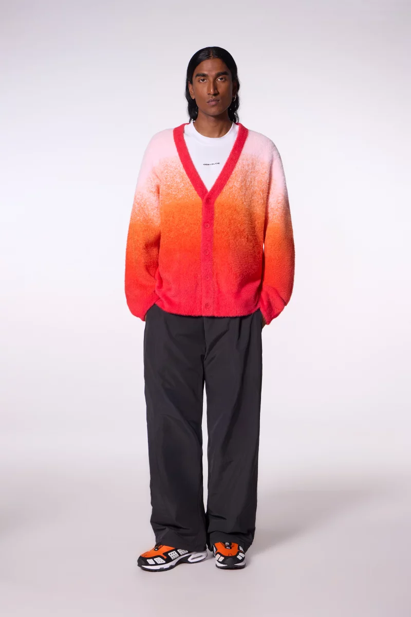 Davide long unisex cardigan in brushed fluffy knitgradredpoudr - Gertrude