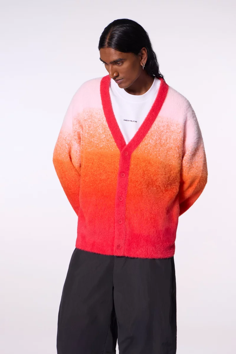 Davide long unisex cardigan in brushed fluffy knitgradredpoudr - Gertrude