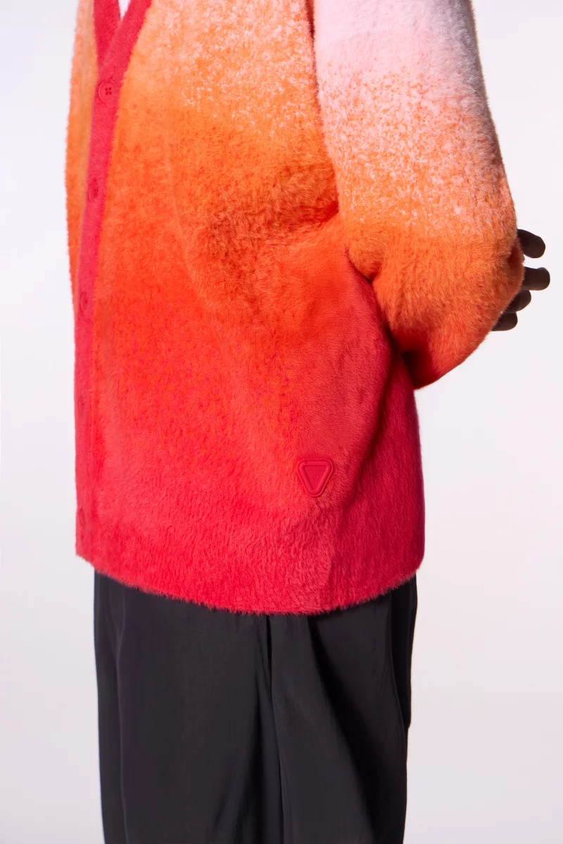 Davide long unisex cardigan in brushed fluffy knitgradredpoudr - Gertrude