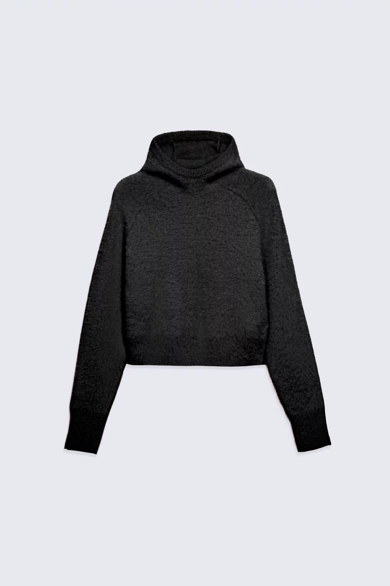 Women's Antonina black brushed fluffy knit hooded sweater - Gertrude