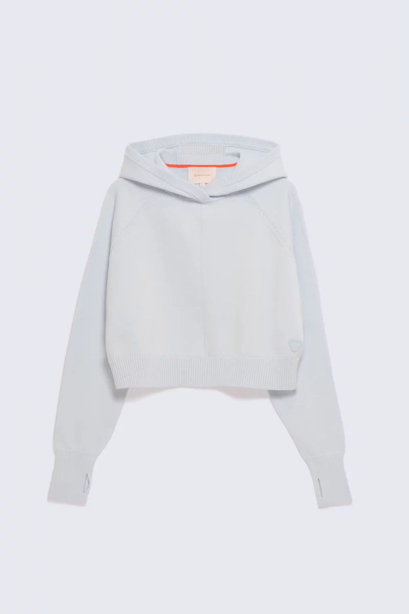 Delphine Glacier Women's Cropped Hooded Knit Sweater - Gertrude Delphine Glacier Women's Cropped Hooded Knit Sweater - Gertrude