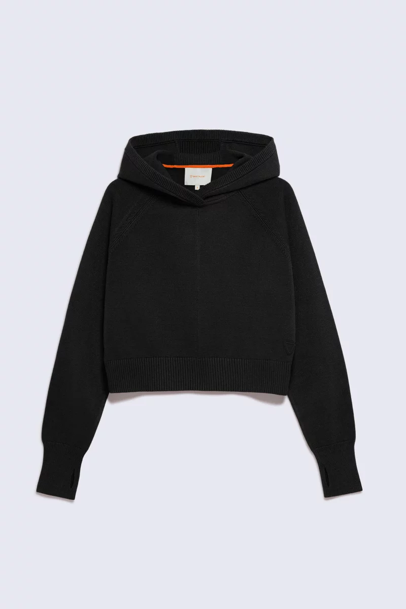 Delphine black women's cropped knit hooded sweater - Gertrude