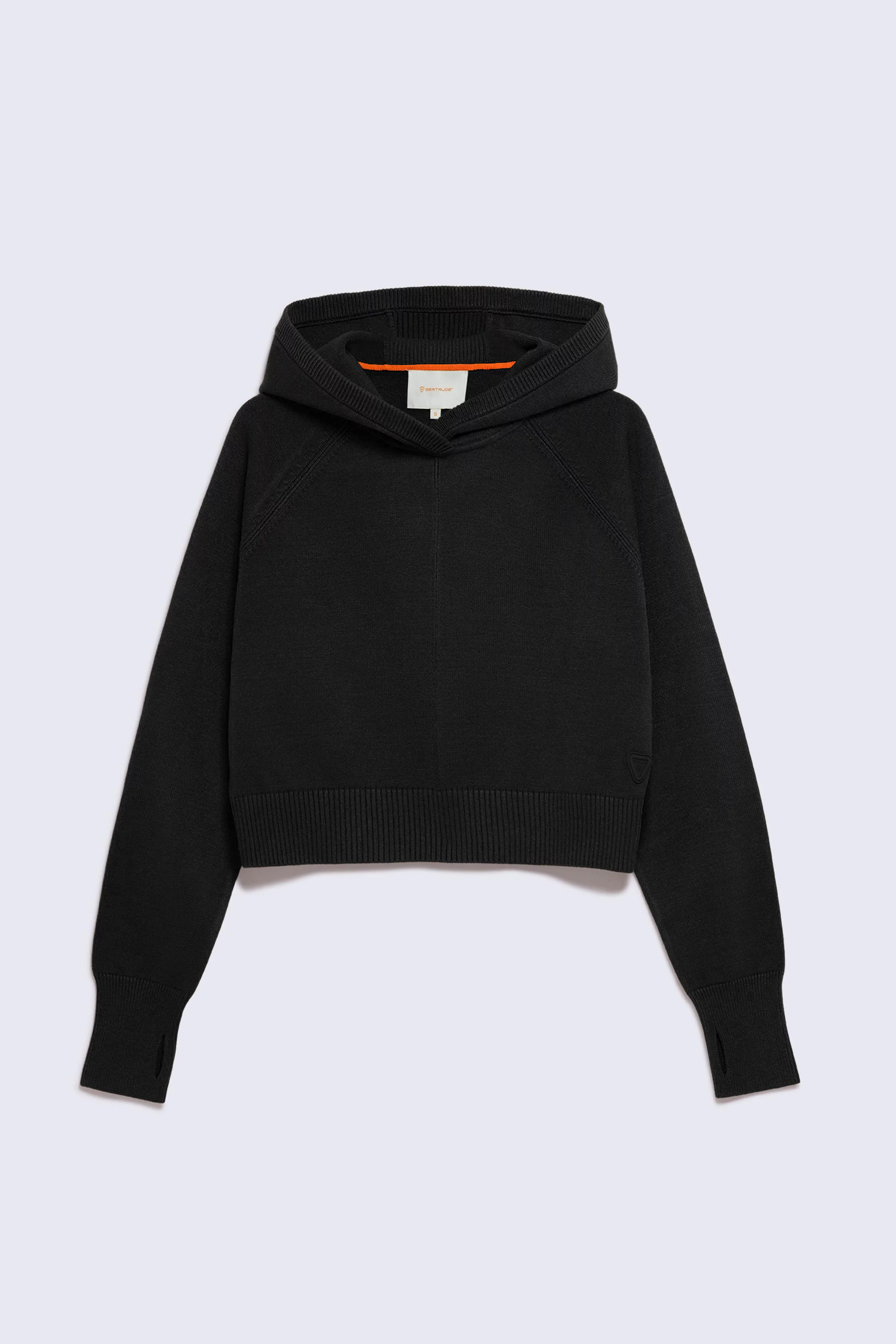 Delphine black women's cropped knit hooded sweater - Gertrude