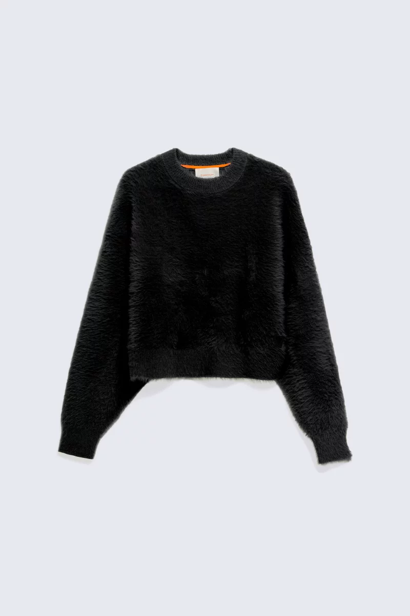 Ida black brushed fluffy knit sweater for women - Gertrude