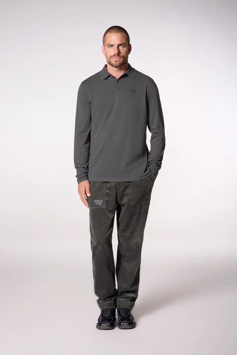 Men's Judo Stone Long Sleeve Knit Polo Shirt - Gertrude